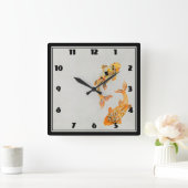 Horloge Carrée Poisson Koi Gold élégant (Maison)