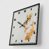 Horloge Carrée Poisson Koi Gold élégant (Angle)