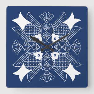 Horloge Carrée Poisson sous-marin avec Arrière - plan bleu
