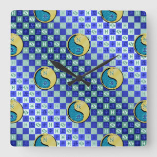 Horloge Carrée Poissons & Bœuf de Métal