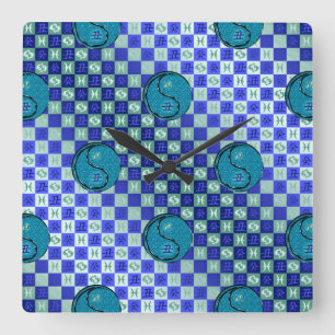 Horloge Carrée Poissons & Bœuf d'eau