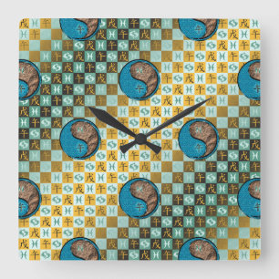 Horloge Carrée Poissons & Cheval de Terre