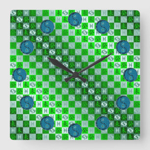 Horloge Carrée Poissons & Chèvre d'eau
