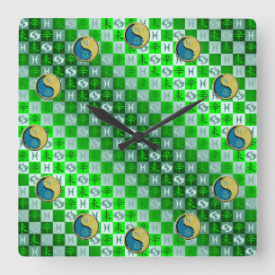 Horloge Carrée Poissons & Chèvre Métal