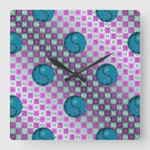 Horloge Carrée Poissons & Coq d'eau