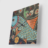 Horloge Carrée Poissons côtiers de Koi de mosaïque sensible (Angle)