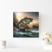 Horloge Carrée Poissons de grande taille dans les rapides (Maison)