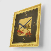 Horloge Carrée Poissons dorés Art Déco (Angle)