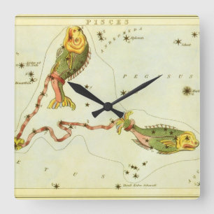 Horloge Carrée Poissons, Poisson, Constellation Vintage Urania's 