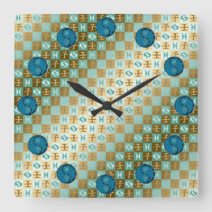 Horloge Carrée Poissons & Rat d'eau