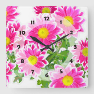 Horloge Carrée Poissons roses / Bouquet Asters + vos idées