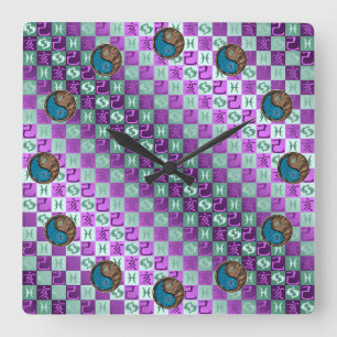 Horloge Carrée Poissons & Sanglier de Terre