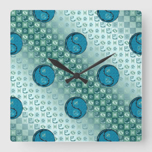Horloge Carrée Poissons & Serpent d'eau