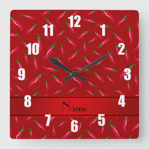 Horloge Carrée Poivre de piment rouge nommé personnalisé