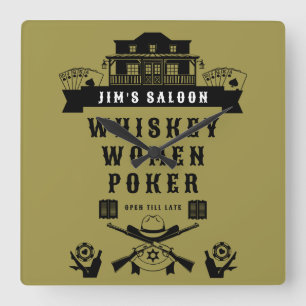 Horloge Carrée Poker Wild West Americana