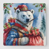 Horloge Carrée Polar Bear Santa Christmas Design (Recto)