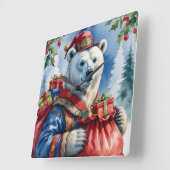 Horloge Carrée Polar Bear Santa Christmas Design (Angle)
