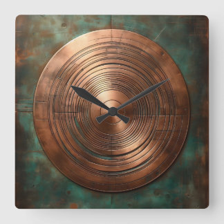Horloge Carrée polished copper on weathered base