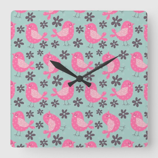 Horloge Carrée Polka Dot Birds and Flowers (Recto)