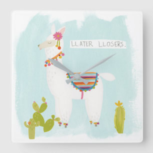 Horloge Carrée Pom Pom Llama Rama - Llater Llosers