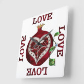 Horloge Carrée Pomegranate Heart LOVE Valentine (Angle)