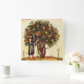 Horloge Carrée POMEGRENATE TREE ANTIQUE MEDIEVAL PARCHMENT, Rusti (Maison)