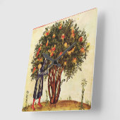 Horloge Carrée POMEGRENATE TREE ANTIQUE MEDIEVAL PARCHMENT, Rusti (Angle)