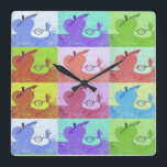 Horloge Carrée Pomme d'art pop coloré<br><div class="desc">Profitez d'une horloge murale pop art "pomme" de style lumineux et coloré où vous voulez un peu de couleur.</div>