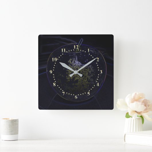 Horloge Carrée pomme dorée (Maison)