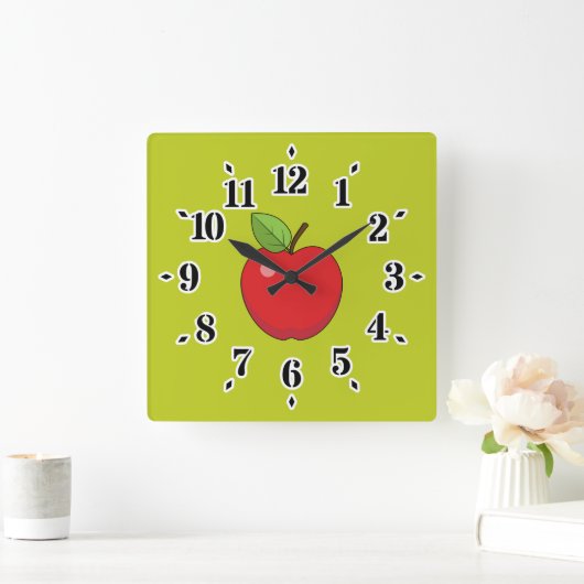 Horloge Carrée Pomme rouge (Maison)