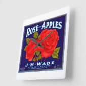 Horloge Carrée Pommes de marque rose (Angle)