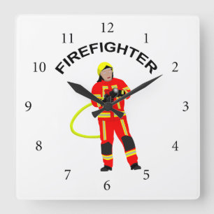 Horloge Carrée Pompier en vêtements rouges