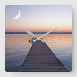 Horloge Carrée Pont de football de Moon Over Bucharner   Lac Star