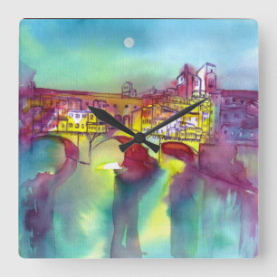 Horloge Carrée PONTE VECCHIO Florence par aquarelle de nuit