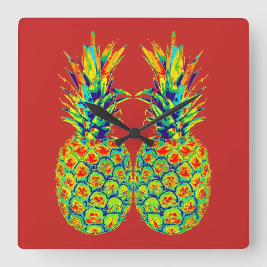 Horloge Carrée Pop Art ananas (Recto)