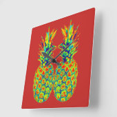 Horloge Carrée Pop Art ananas (Angle)