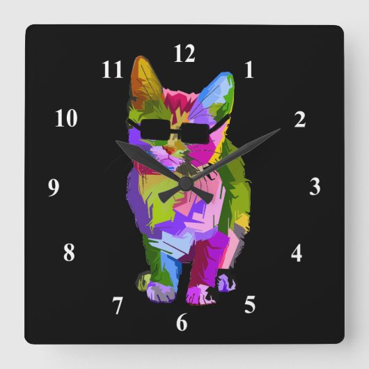 Horloge Carrée Pop art cool cat with sung (Recto)