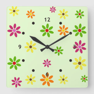 Horloge Carrée Pop Art Flowers motif sans faille + vos idées