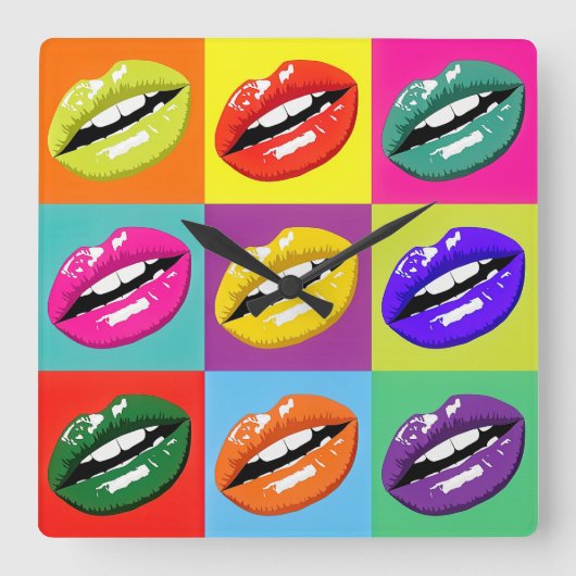 Horloge Carrée Pop Art Lips Motif Conçu Horloge. (Recto)