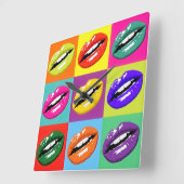 Horloge Carrée Pop Art Lips Motif Conçu Horloge. (Angle)