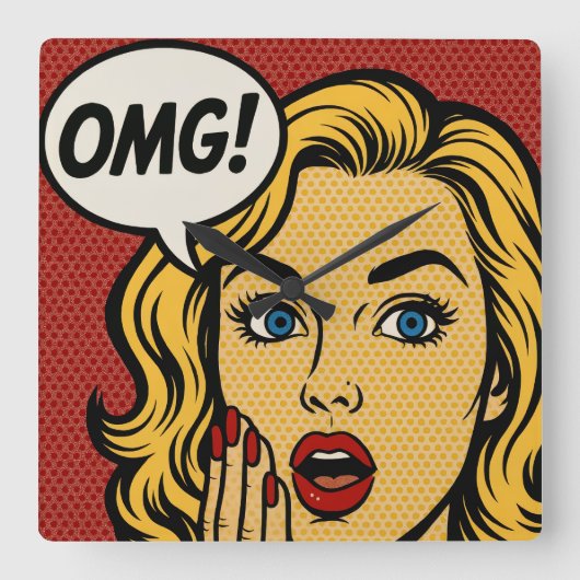 Horloge Carrée Pop art OMG Wall Clock (Recto)