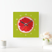 Horloge Carrée Pop art pamplemousse rose art original aquarelle (Maison)