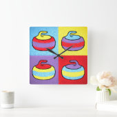 Horloge Carrée Pop Art Rocks Curling Stone Design (Maison)