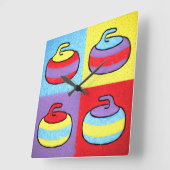 Horloge Carrée Pop Art Rocks Curling Stone Design (Angle)