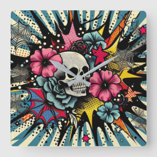 Horloge Carrée Pop Art Skull