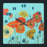 Horloge Carrée Poppies Poppy Floral Room Clock<br><div class="desc">Shabby Chic Aqua Poppies Poppy Floral Room Clock Designed from my original watercolour art.</div>