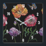 Horloge Carrée Poppy Watercolor<br><div class="desc">Poppy Watercolour colourful on Black Woman's Office Clock. Designed from my original watercolour art.</div>