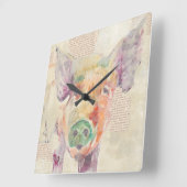 Horloge Carrée Porc de collage de ferme d'aquarelle (Angle)