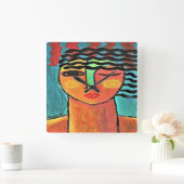 Horloge Carrée Portrait Abstrait d'une femme (Maison)