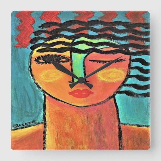 Horloge Carrée Portrait Abstrait d'une femme (Recto)